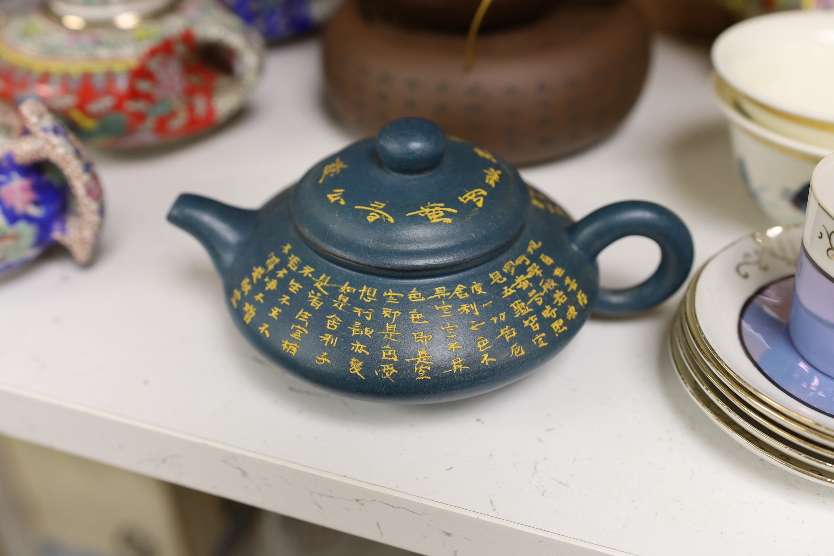 Six assorted Chinese teapots, one with stand and mixed ceramics